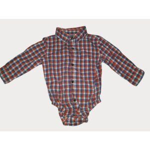GYMBOREE Orange and Blue Plaid Long Sleeved Button Front Bodysuit 12-18 months